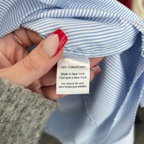 $395 Caroline Constas Blue White Pinstripe Adrie Poplin Pleated Blouse size XS - Picture 11 of 11